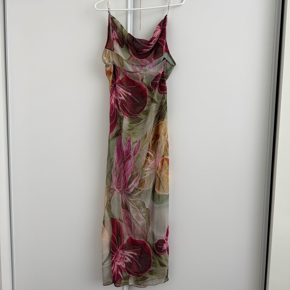 Jaded London Dahlia Hand-Beaded Backless Chiffon Maxi Dress in Rosa - Picture 7 of 10